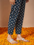 Janasya Women's Teal Blue Pure Cotton Floral Printed A-line Kurta Set